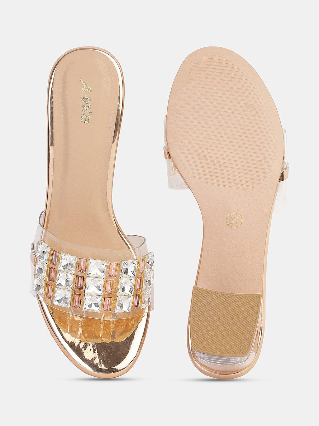 Womens Transparent Block Heel Slip-On with Studded Strap | Trendy Party & Casual Footwea Heel Size : 2 Inches