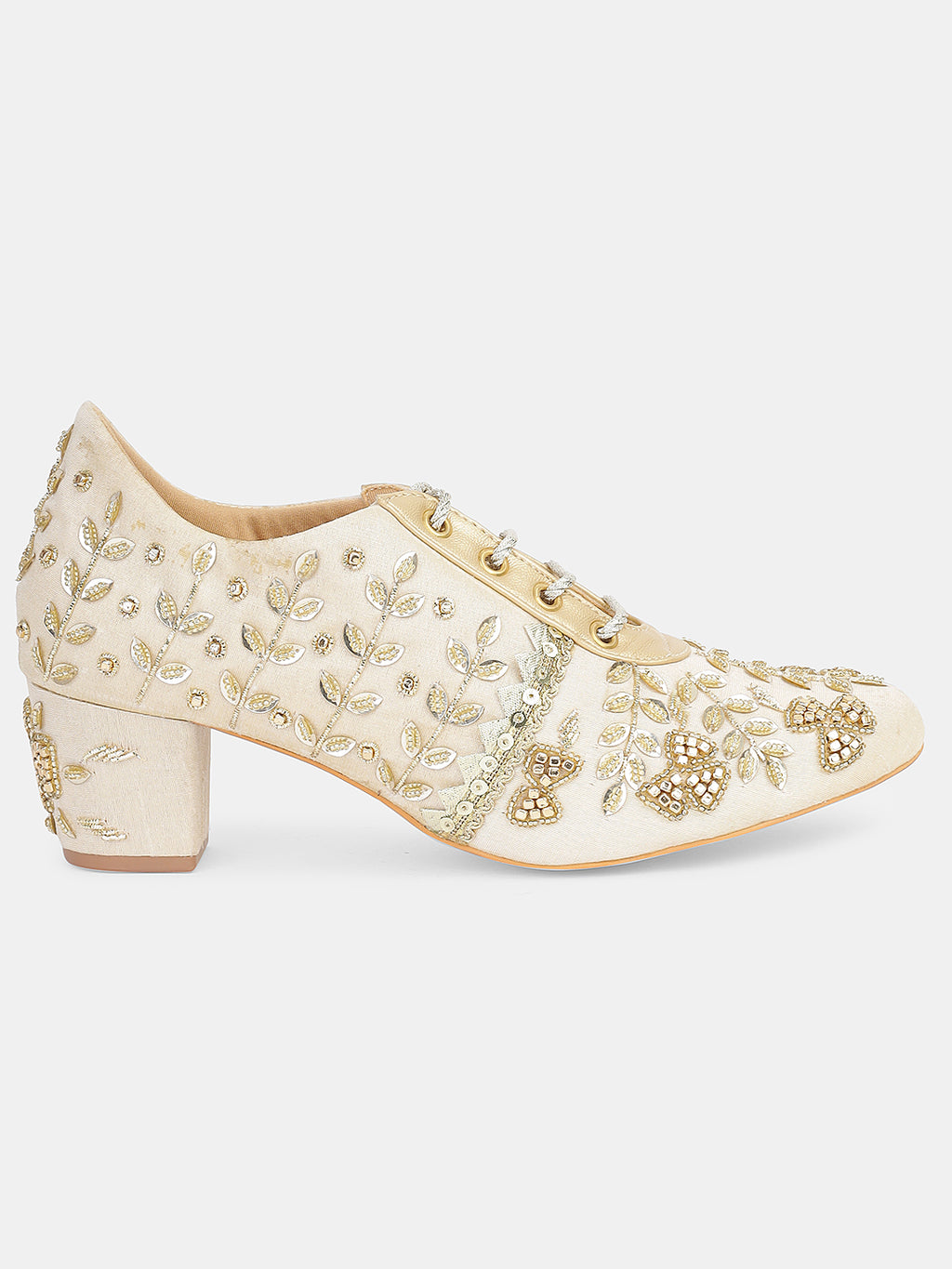 Womens Embroidered Lace-Up Ethnic Block Heels | Festive & Wedding Wear Juttis Heel Size : 2 Inches
