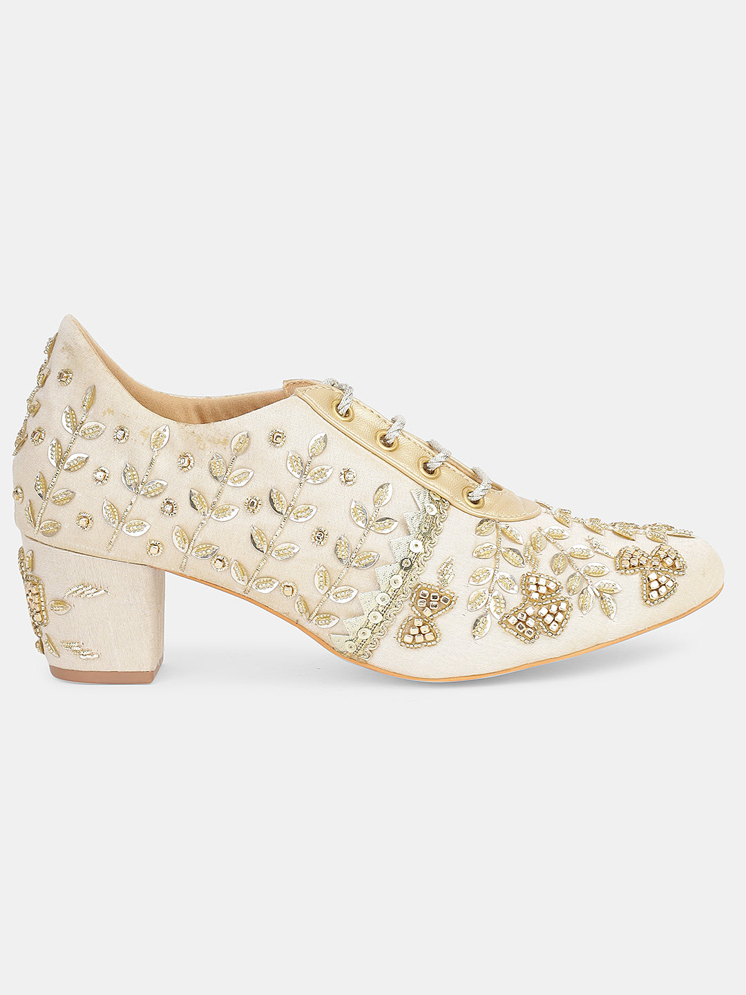 Womens Embroidered Lace-Up Ethnic Block Heels | Festive & Wedding Wear Juttis Heel Size : 2 Inches