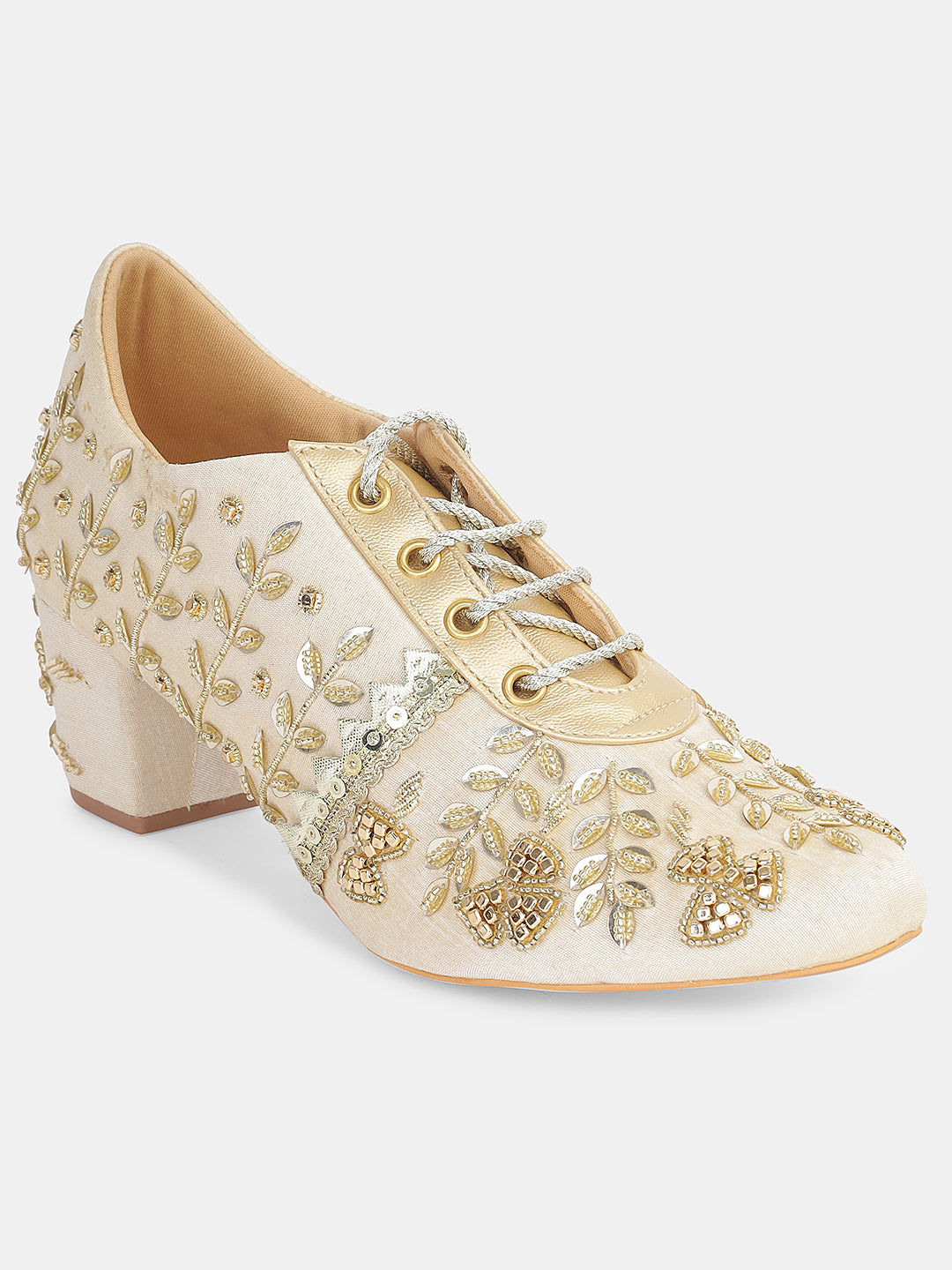 Womens Embroidered Lace-Up Ethnic Block Heels | Festive & Wedding Wear Juttis Heel Size : 2 Inches