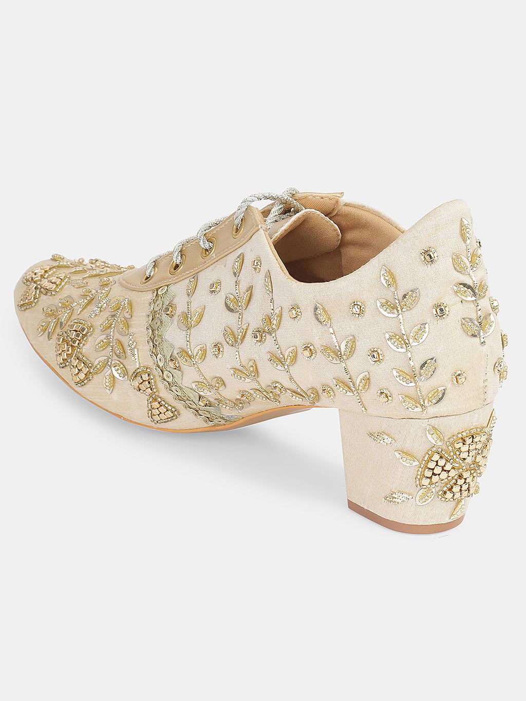 Womens Embroidered Lace-Up Ethnic Block Heels | Festive & Wedding Wear Juttis Heel Size : 2 Inches
