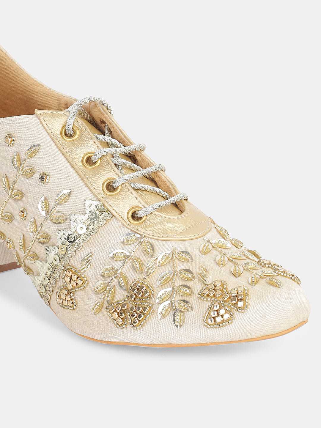Womens Embroidered Lace-Up Ethnic Block Heels | Festive & Wedding Wear Juttis Heel Size : 2 Inches