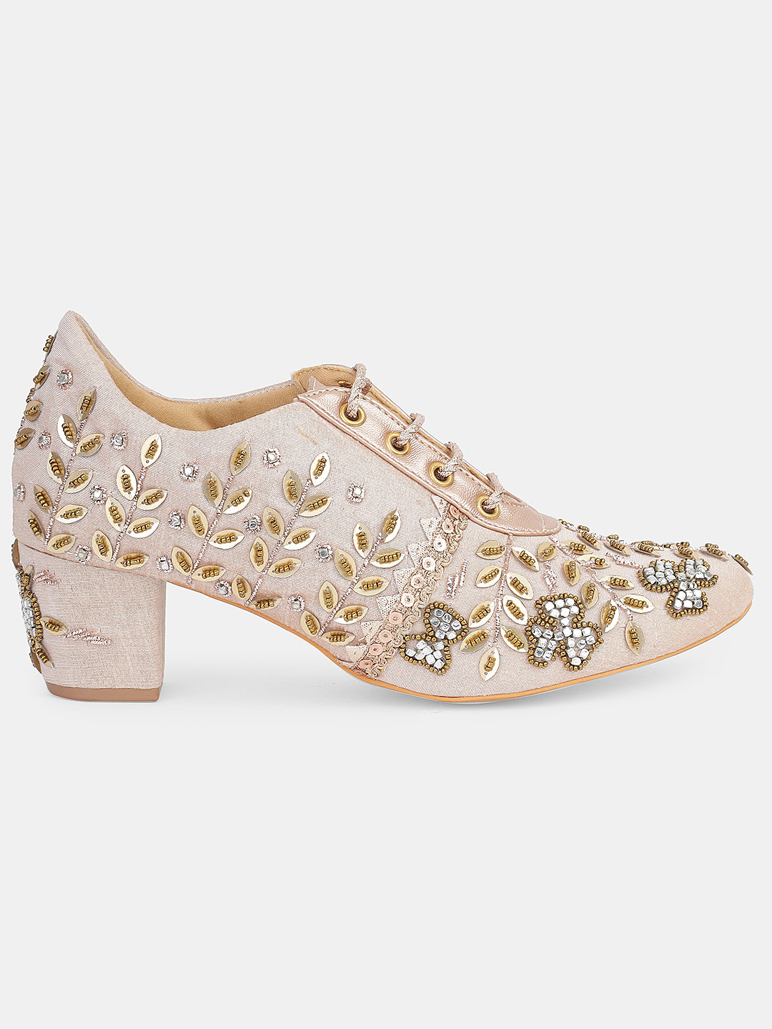Womens Embroidered Lace-Up Ethnic Block Heels | Festive & Wedding Wear Juttis Heel Size : 2 Inches