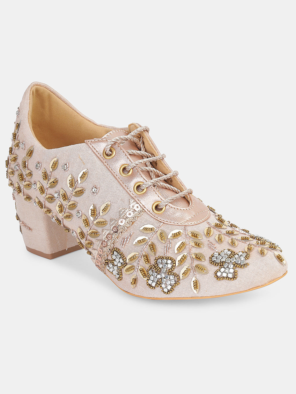 Womens Embroidered Lace-Up Ethnic Block Heels | Festive & Wedding Wear Juttis Heel Size : 2 Inches