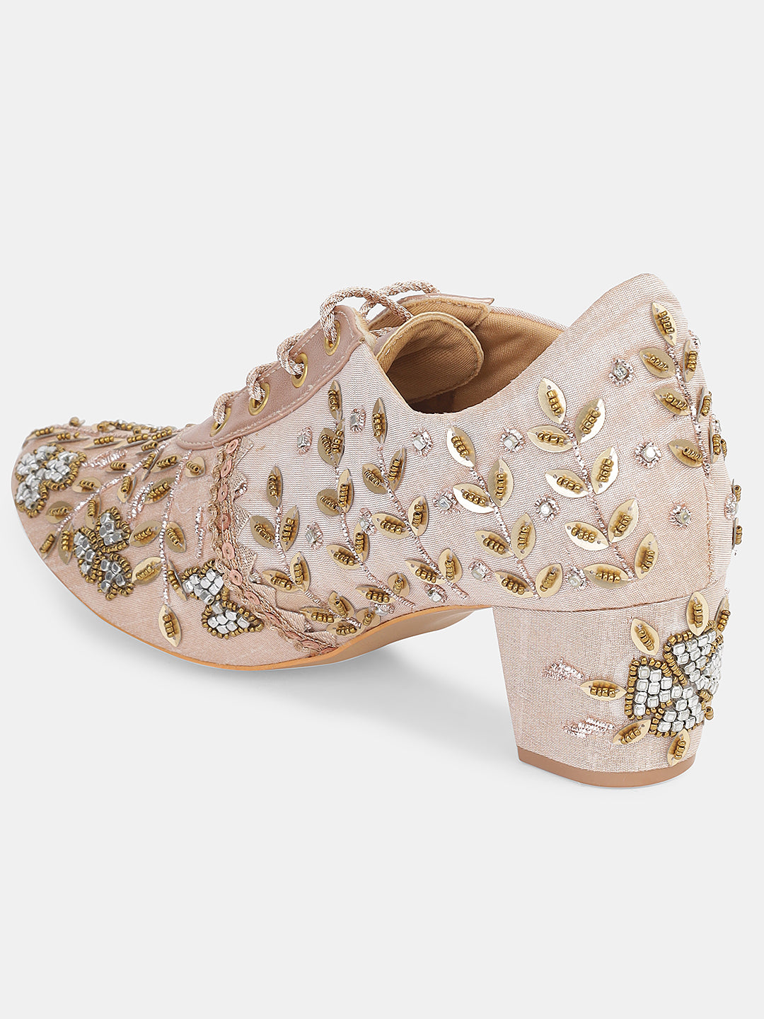Womens Embroidered Lace-Up Ethnic Block Heels | Festive & Wedding Wear Juttis Heel Size : 2 Inches