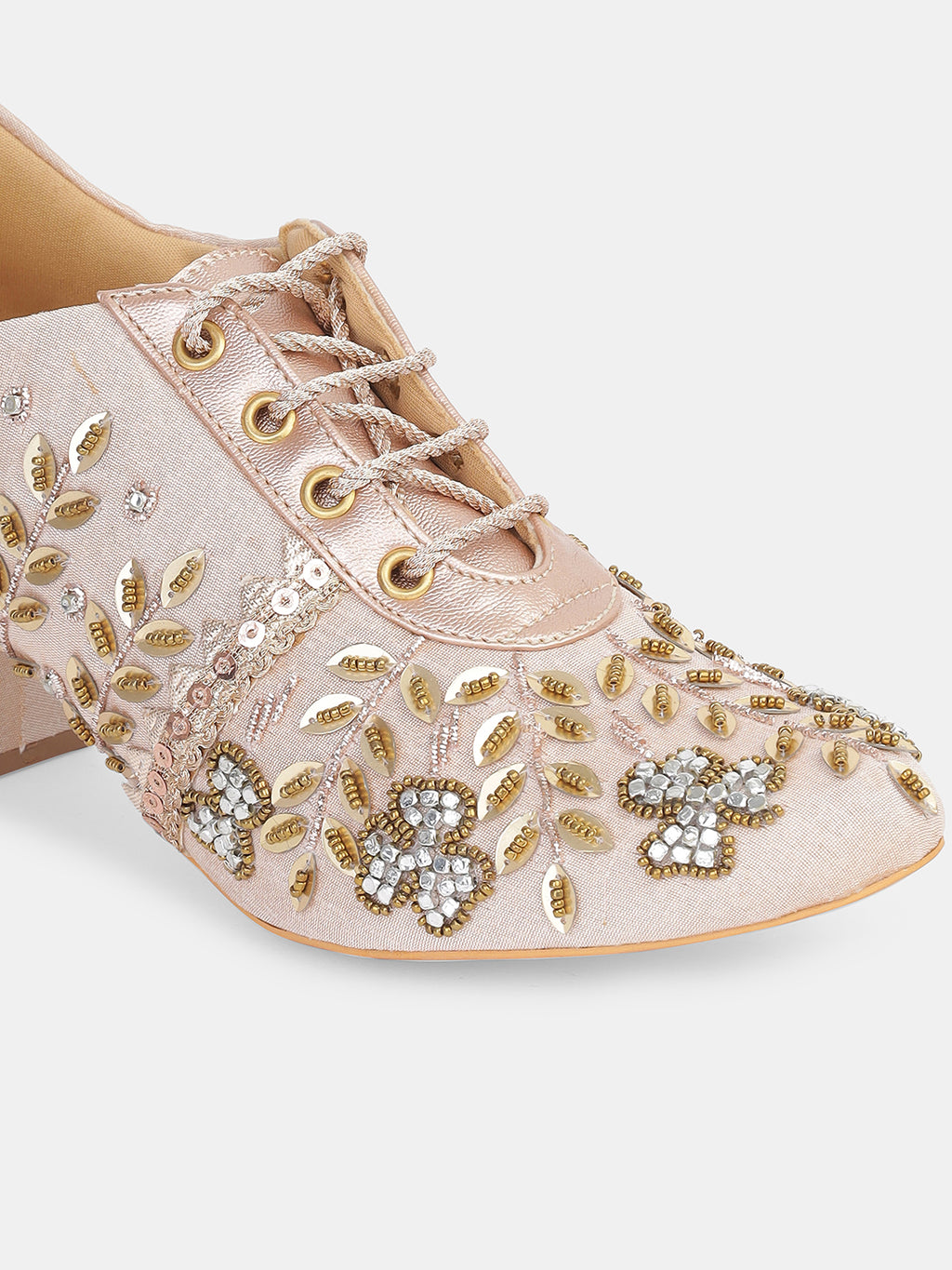 Womens Embroidered Lace-Up Ethnic Block Heels | Festive & Wedding Wear Juttis Heel Size : 2 Inches