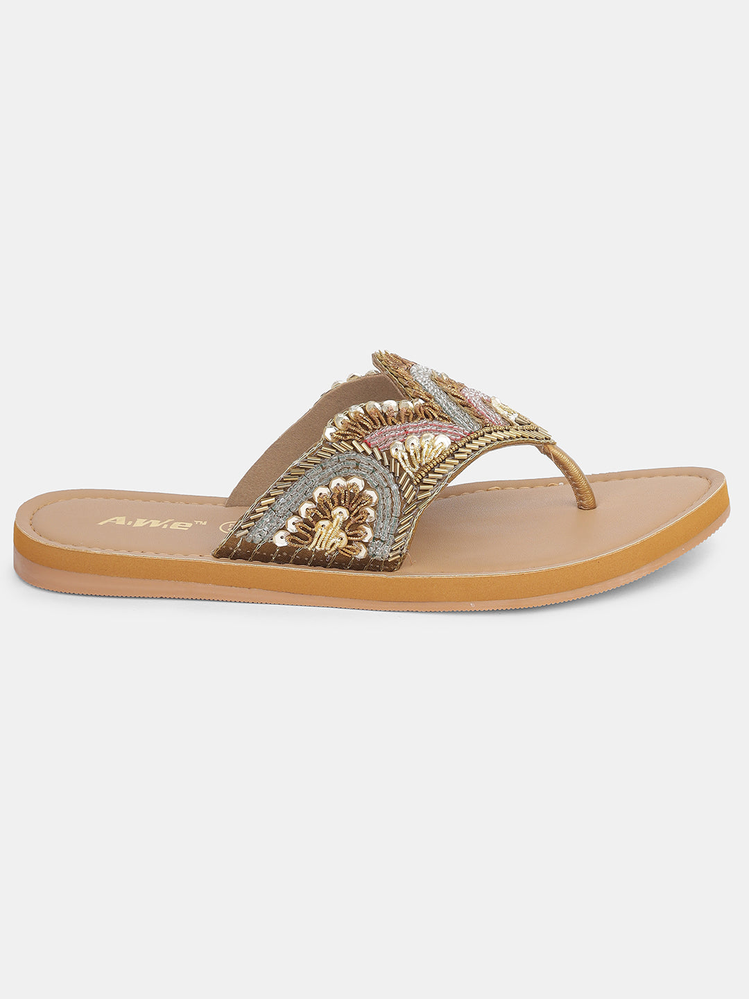 Women's Ethnic Beaded Slip-On Flats | Handcrafted Festive Kolhapuri Style Sandals