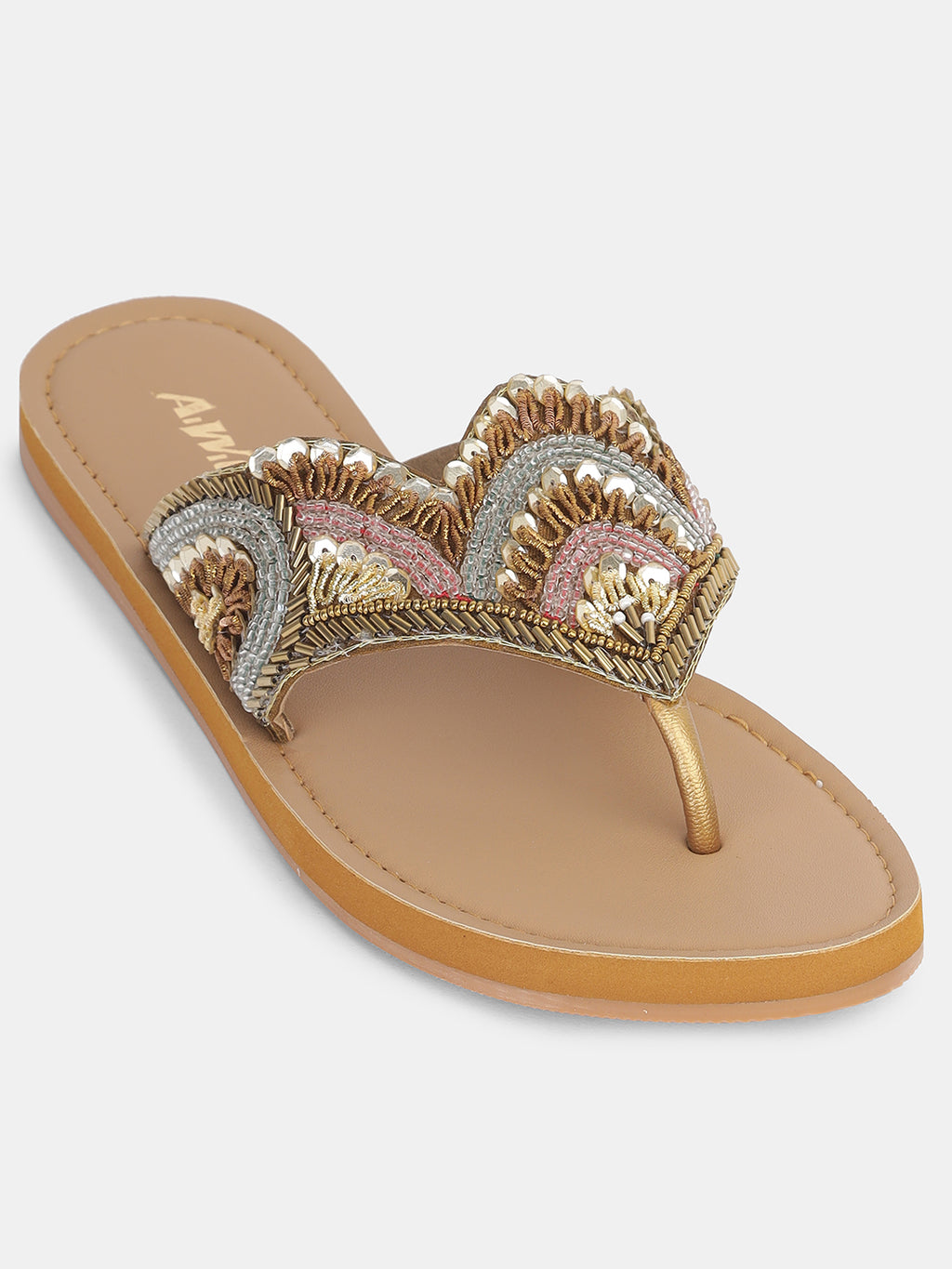 Women's Ethnic Beaded Slip-On Flats | Handcrafted Festive Kolhapuri Style Sandals