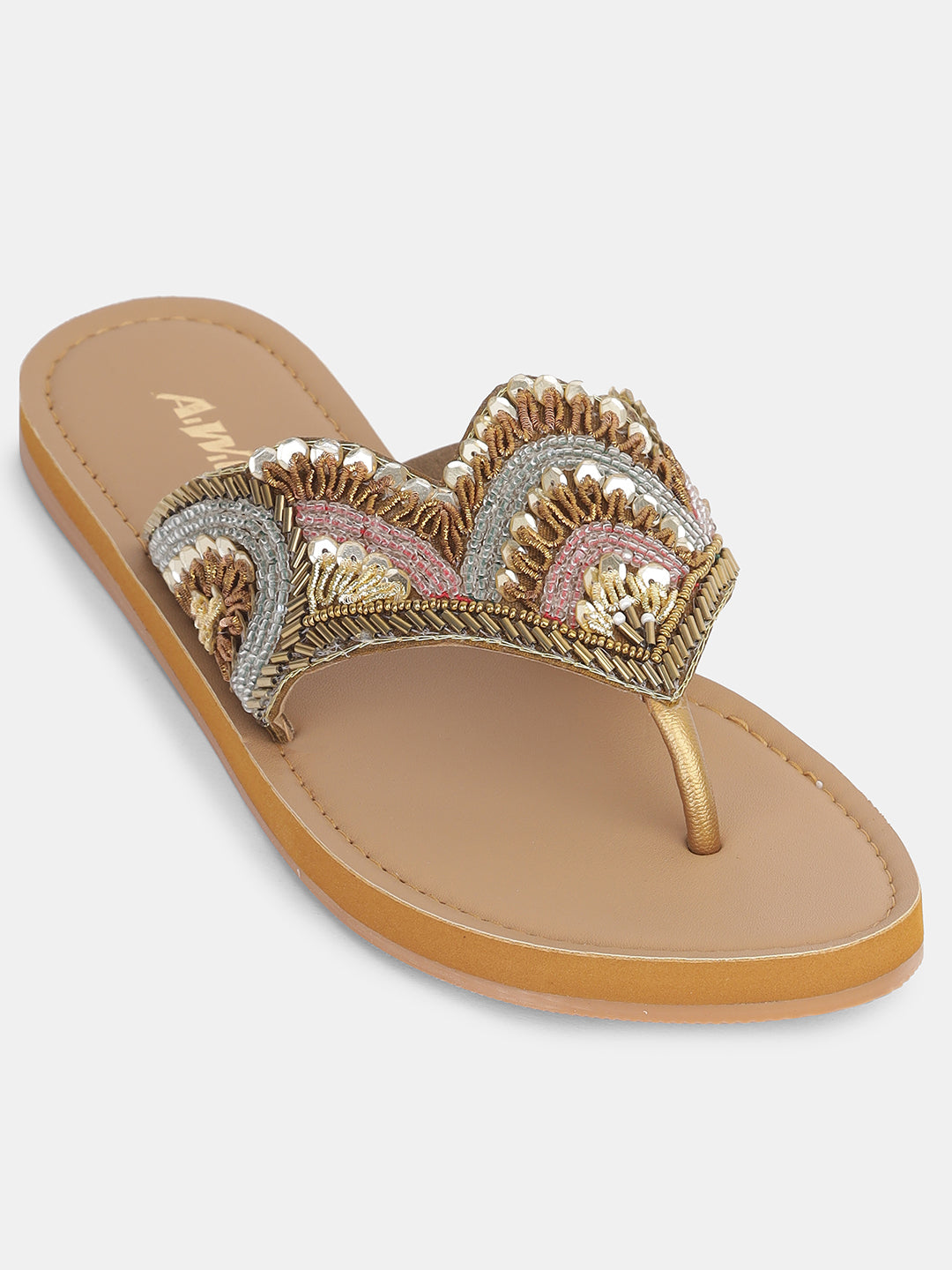 Women's Ethnic Beaded Slip-On Flats | Handcrafted Festive Kolhapuri Style Sandals