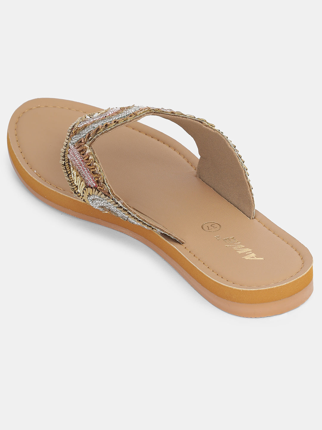 Women's Ethnic Beaded Slip-On Flats | Handcrafted Festive Kolhapuri Style Sandals