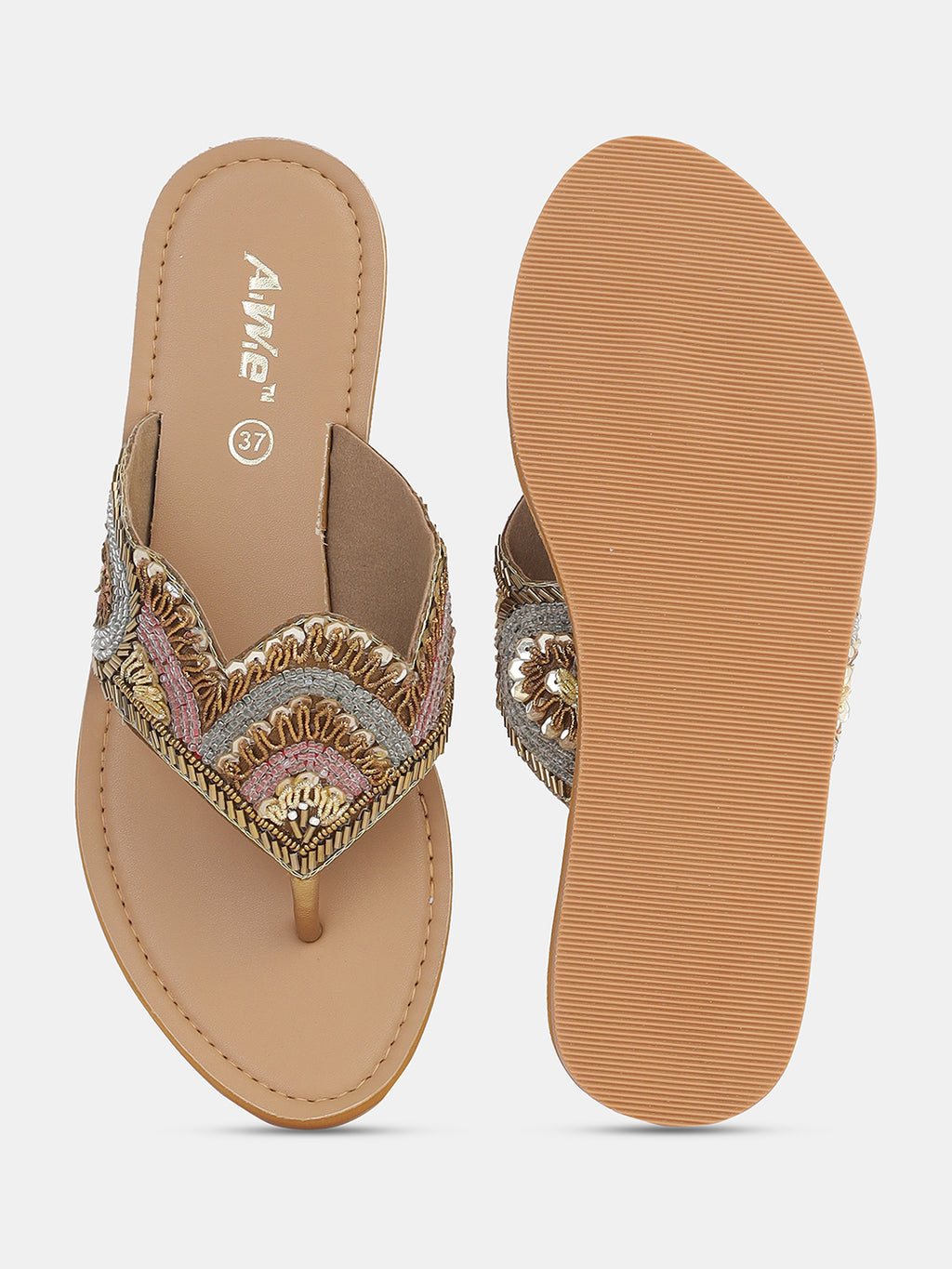 Women's Ethnic Beaded Slip-On Flats | Handcrafted Festive Kolhapuri Style Sandals