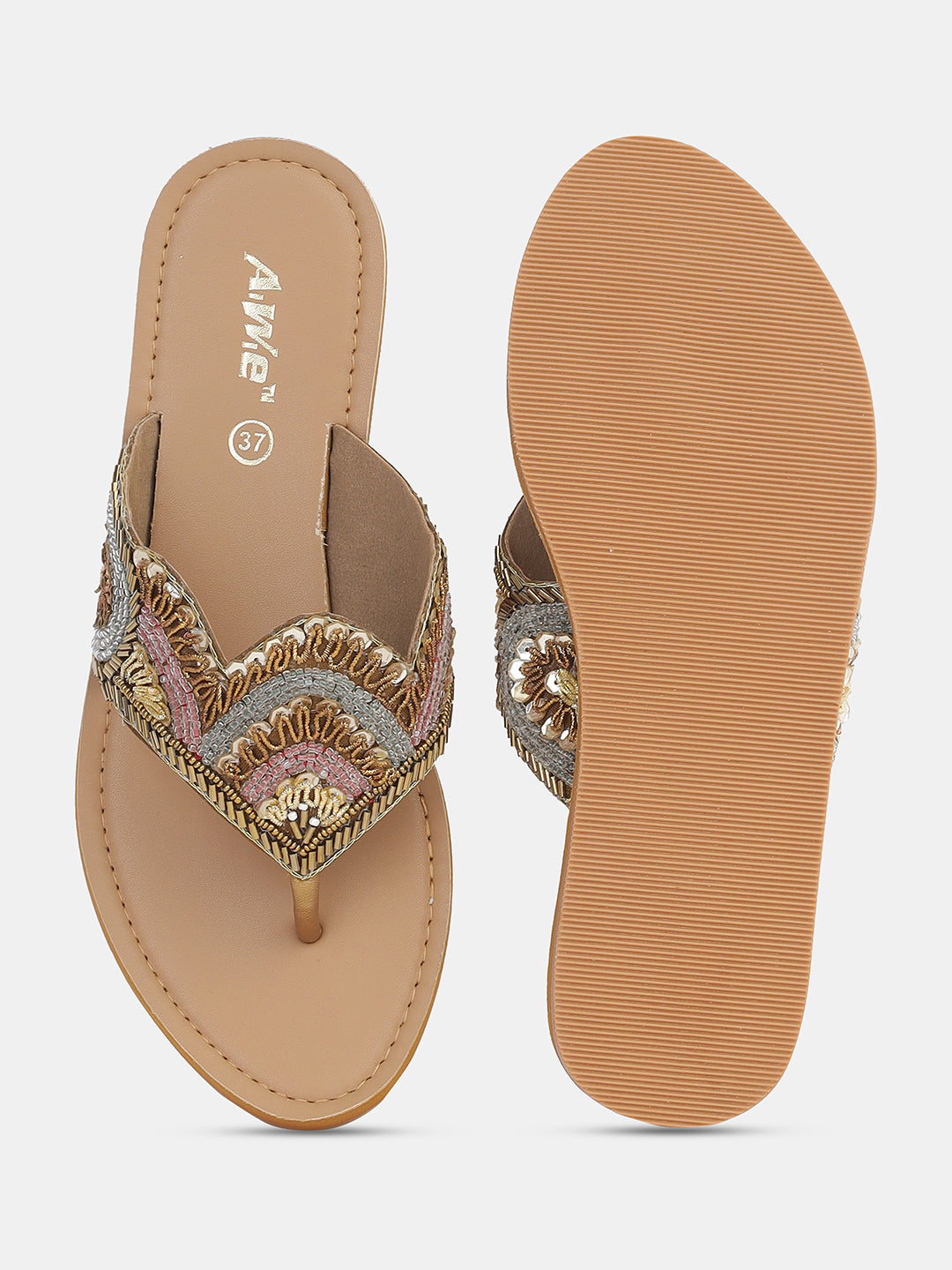 Women's Ethnic Beaded Slip-On Flats | Handcrafted Festive Kolhapuri Style Sandals