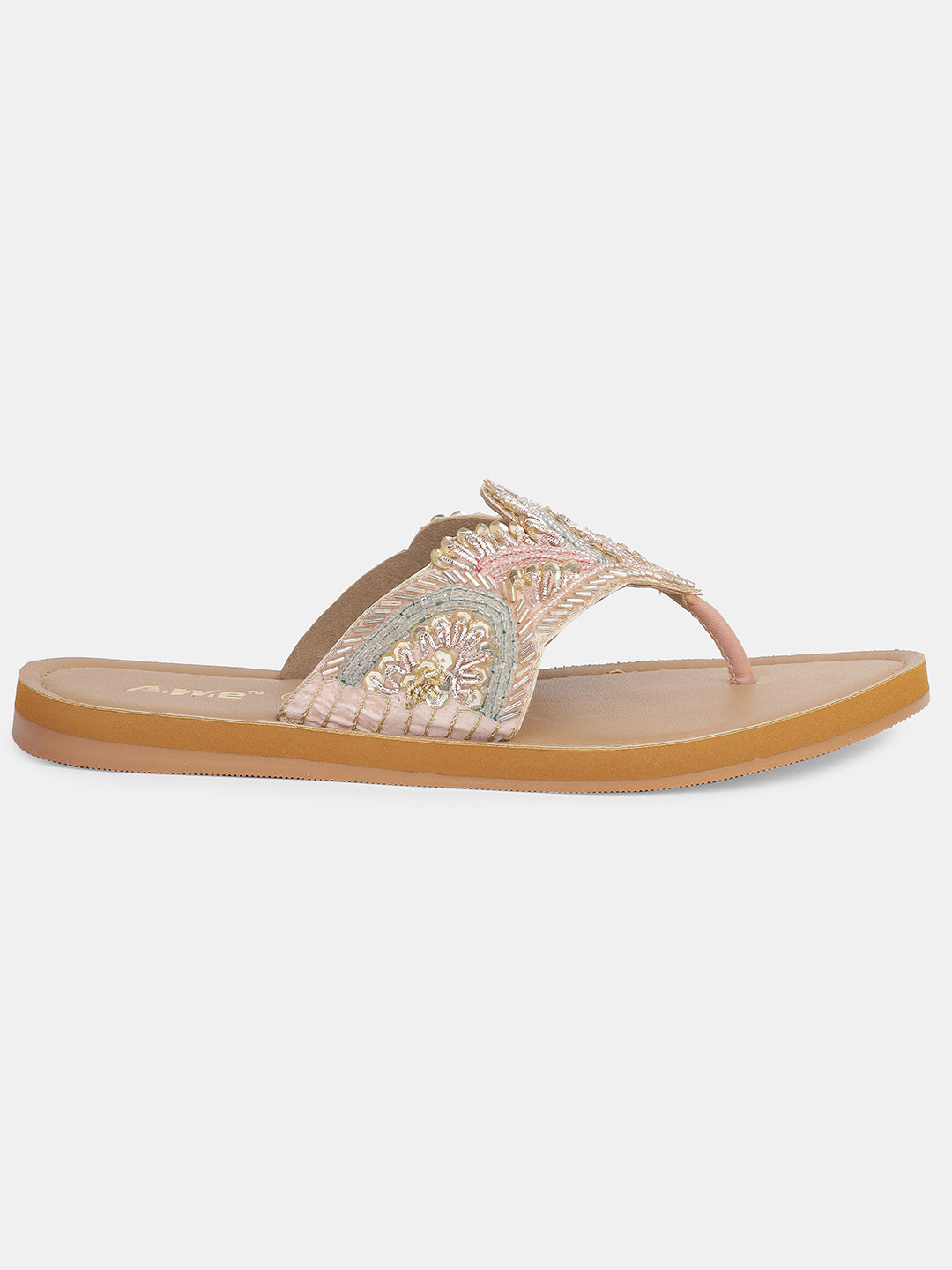 Women's Ethnic Beaded Slip-On Flats | Handcrafted Festive Kolhapuri Style Sandals