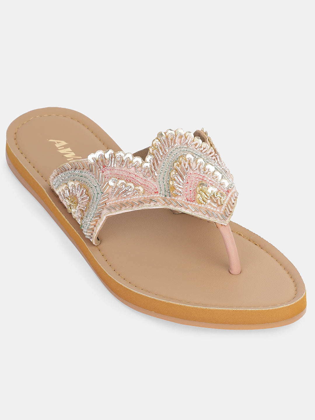 Women's Ethnic Beaded Slip-On Flats | Handcrafted Festive Kolhapuri Style Sandals