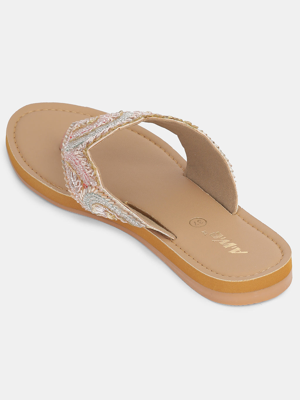 Women's Ethnic Beaded Slip-On Flats | Handcrafted Festive Kolhapuri Style Sandals