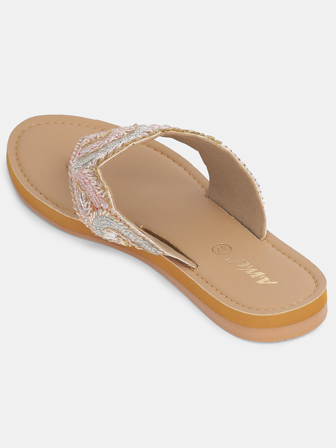 Women's Ethnic Beaded Slip-On Flats | Handcrafted Festive Kolhapuri Style Sandals