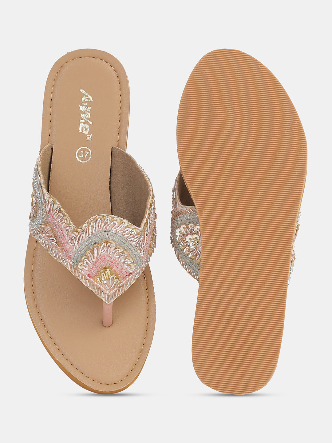 Women's Ethnic Beaded Slip-On Flats | Handcrafted Festive Kolhapuri Style Sandals