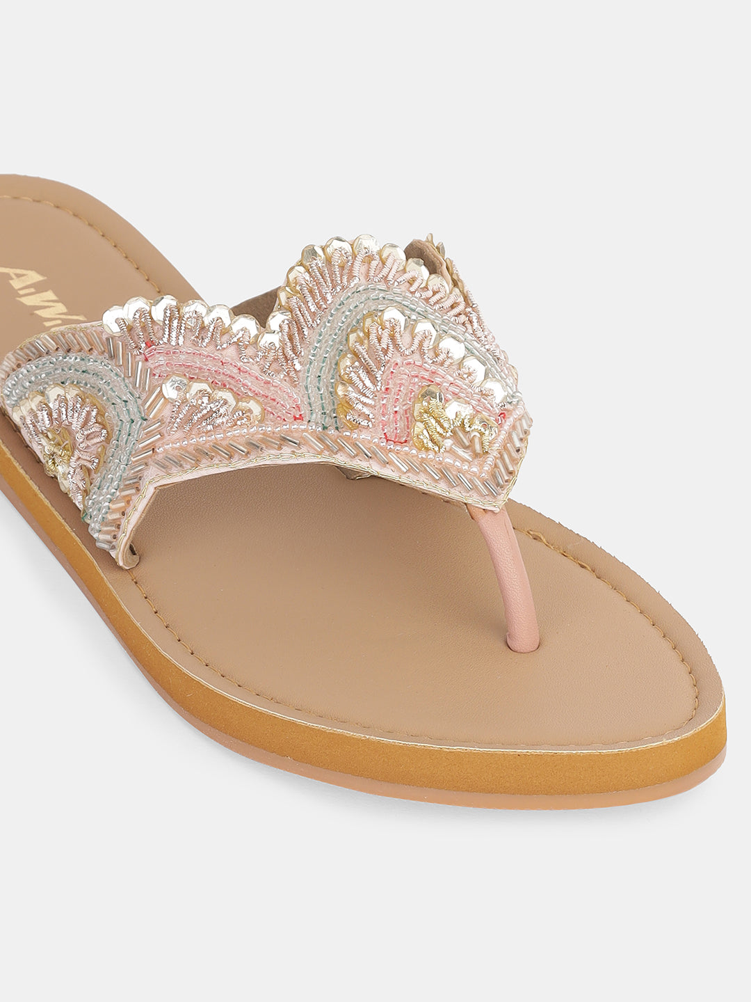 Women's Ethnic Beaded Slip-On Flats | Handcrafted Festive Kolhapuri Style Sandals