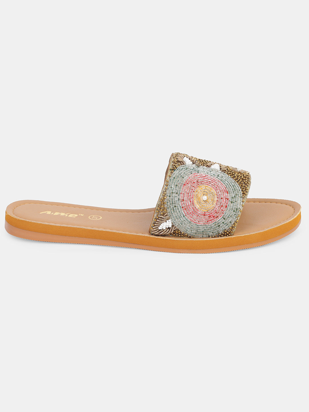 Women's Ethnic Embroidered Open-Toe Slides | Handcrafted Festive Flat Sandals
