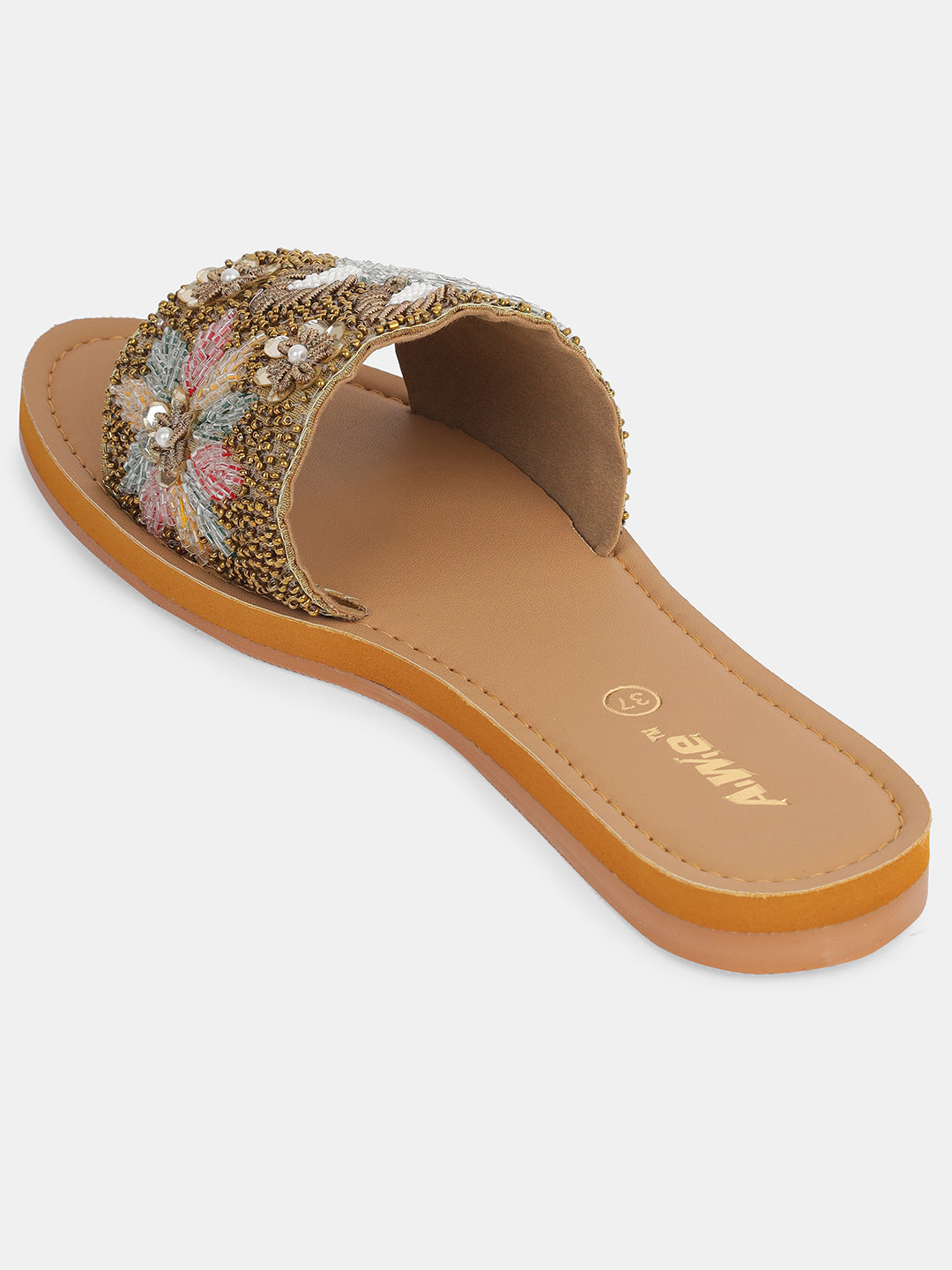 Women's Ethnic Embroidered Open-Toe Slides | Handcrafted Festive Flat Sandals