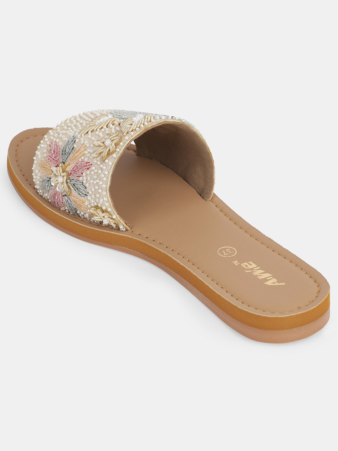 Womens Embroidered Ethnic Slip-On Flats | Festive Handcrafted Open-Toe Slides