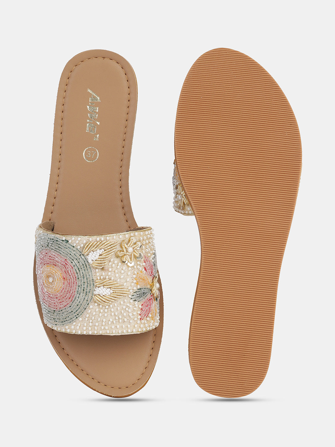 Womens Embroidered Ethnic Slip-On Flats | Festive Handcrafted Open-Toe Slides
