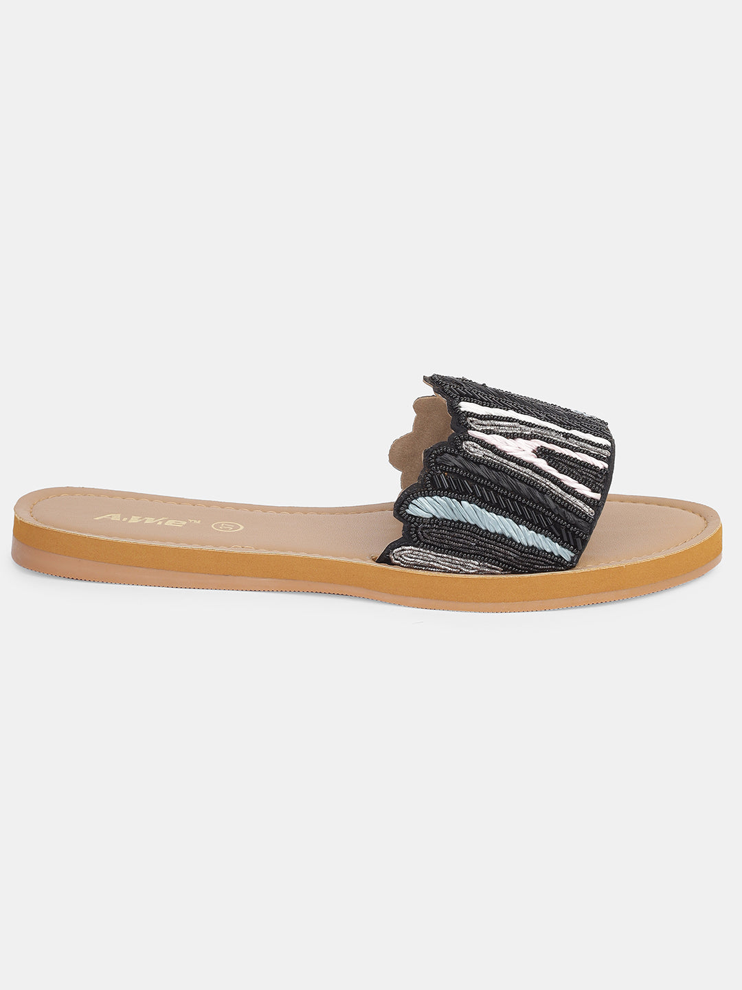 Womens Embroidered Slip-On Flats | Handcrafted Ethnic Festive Slides with Beaded Detailing