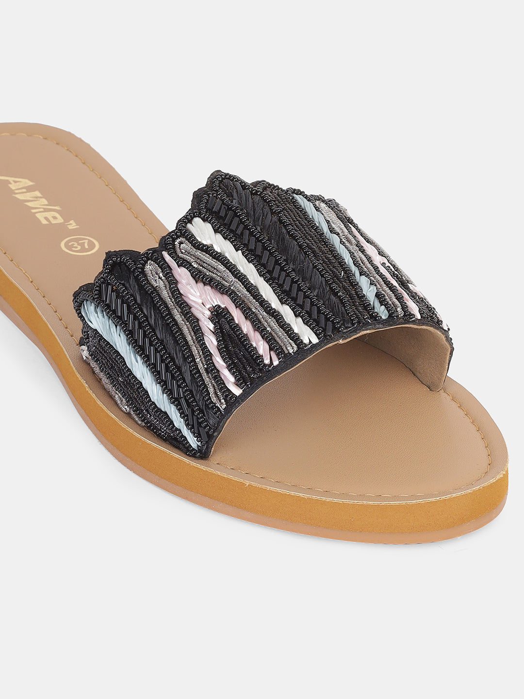 Womens Embroidered Slip-On Flats | Handcrafted Ethnic Festive Slides with Beaded Detailing