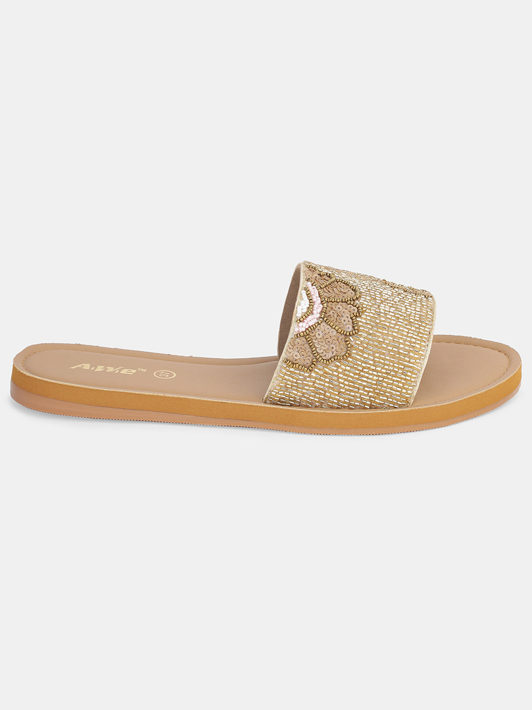 Womens Hand-Embroidered Ethnic Flats | Designer Beaded Slip-On Slides for Festive Wear