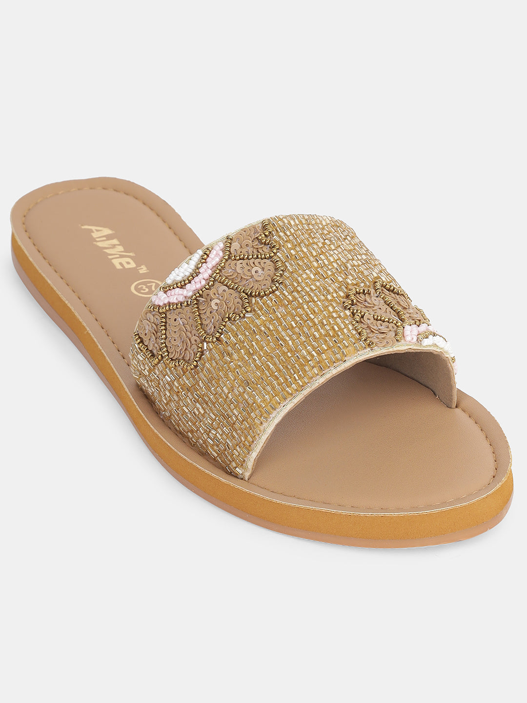 Womens Hand-Embroidered Ethnic Flats | Designer Beaded Slip-On Slides for Festive Wear