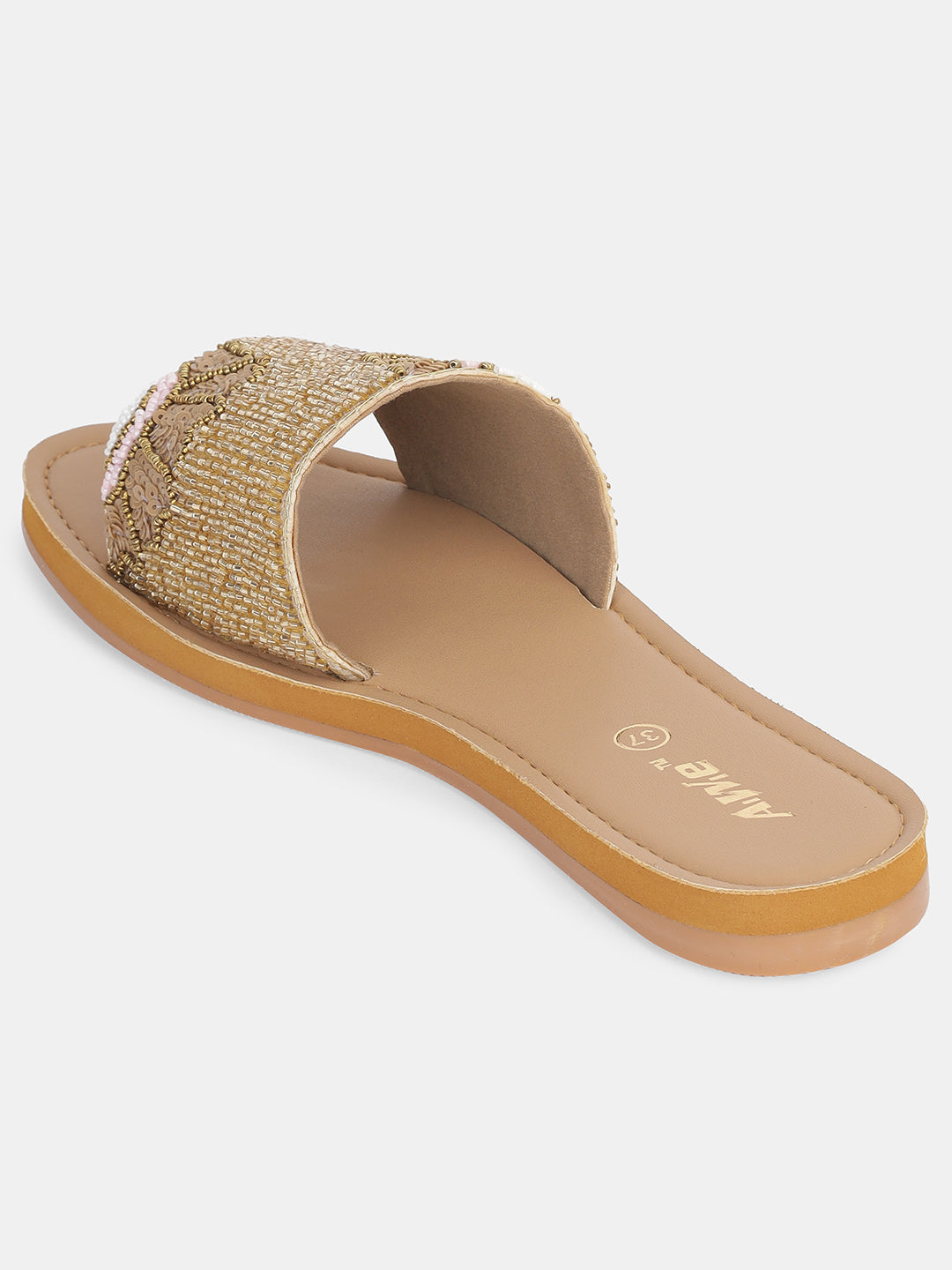 Womens Hand-Embroidered Ethnic Flats | Designer Beaded Slip-On Slides for Festive Wear