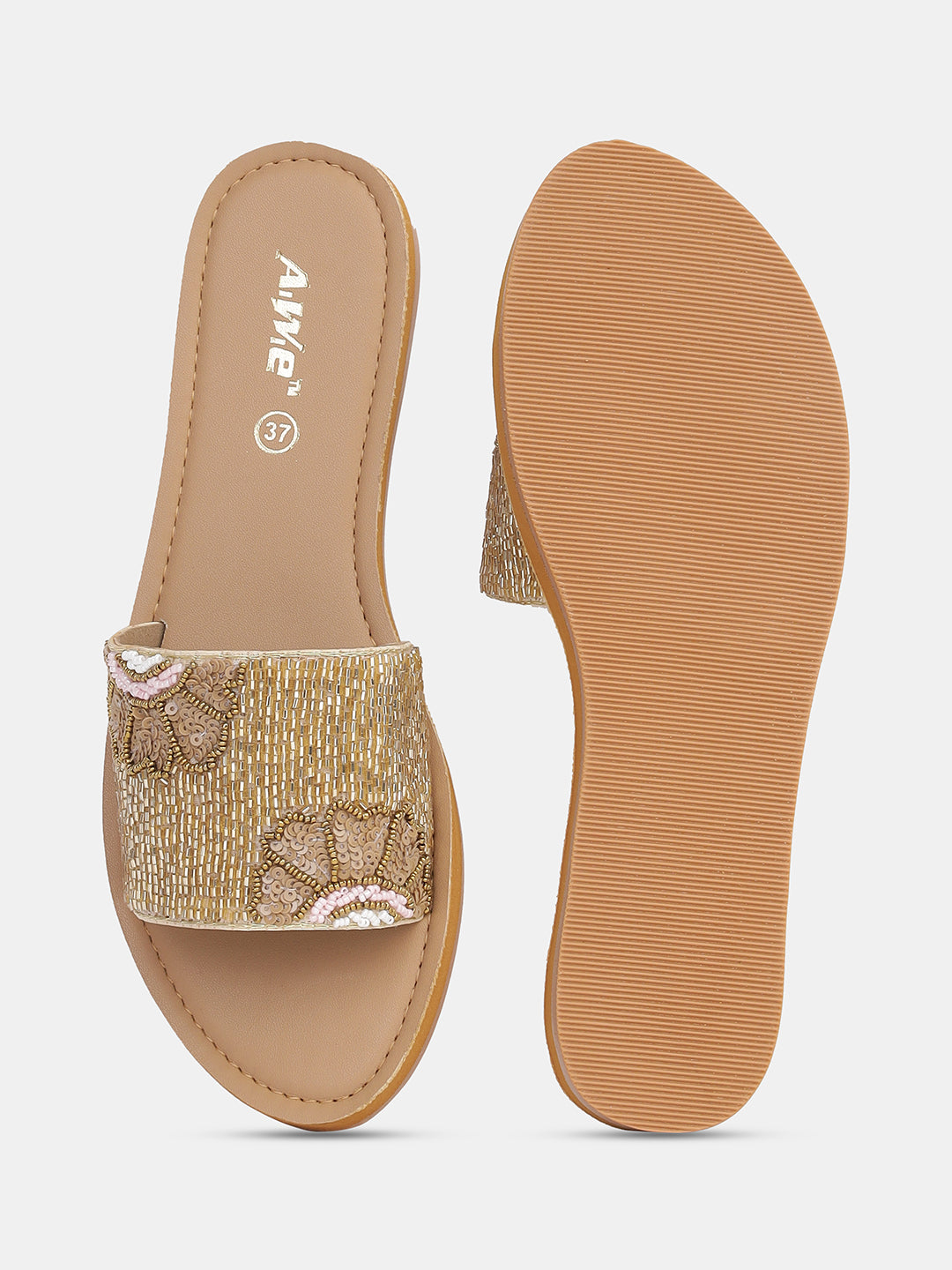 Womens Hand-Embroidered Ethnic Flats | Designer Beaded Slip-On Slides for Festive Wear