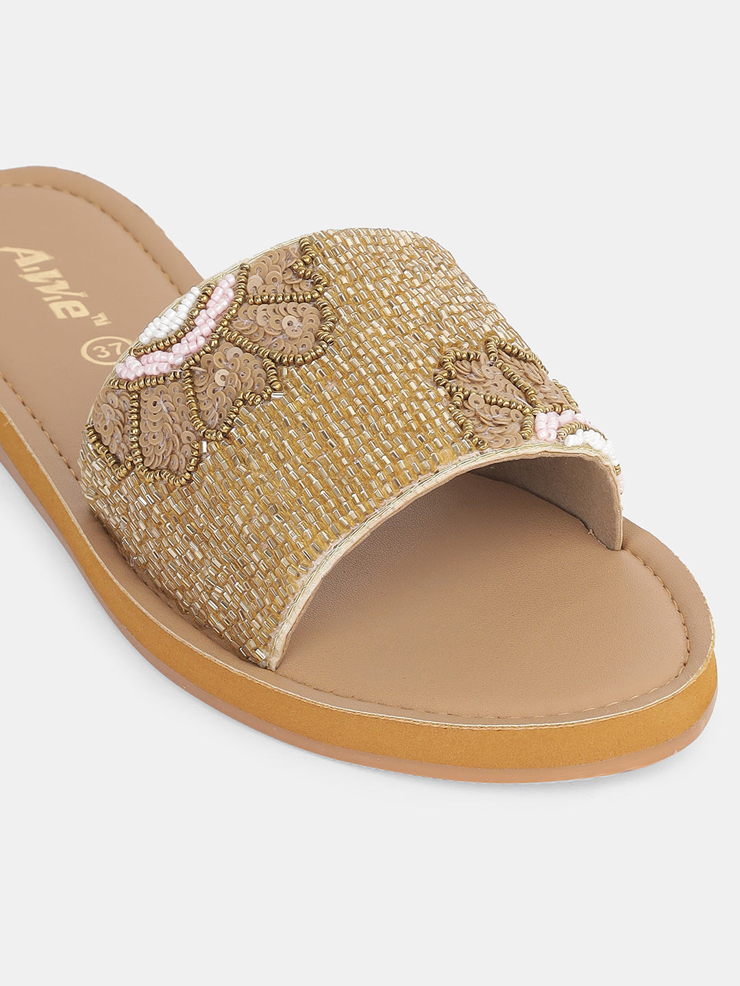 Womens Hand-Embroidered Ethnic Flats | Designer Beaded Slip-On Slides for Festive Wear