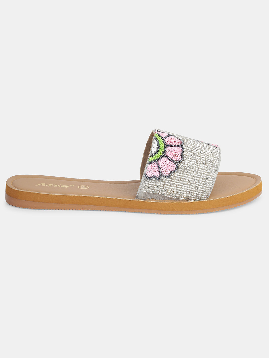 Womens Hand-Embroidered Ethnic Flats | Designer Beaded Slip-On Slides for Festive Wear
