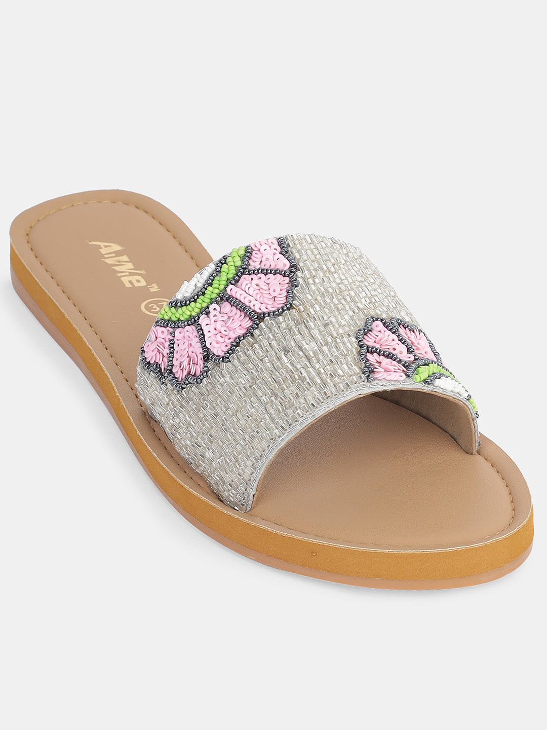 Womens Hand-Embroidered Ethnic Flats | Designer Beaded Slip-On Slides for Festive Wear