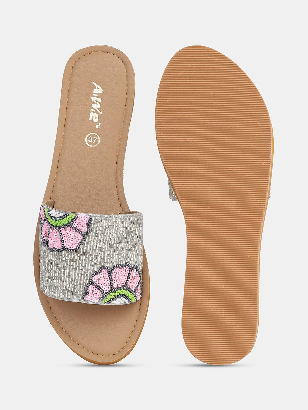 Womens Hand-Embroidered Ethnic Flats | Designer Beaded Slip-On Slides for Festive Wear