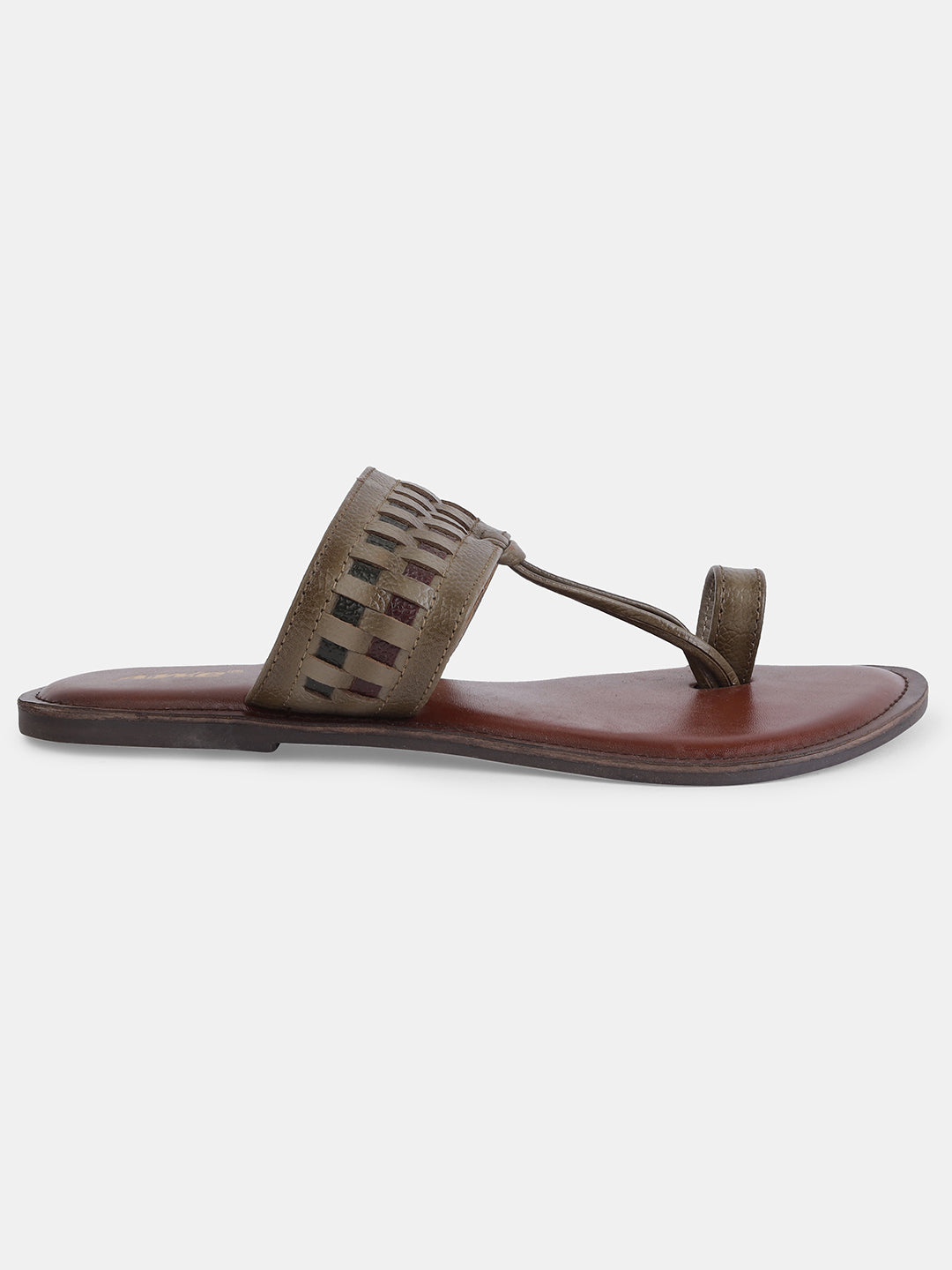 Aiwie Women's Ethnic Kolhapuri-Inspired Slip-On Flats with Braided Toe Ring & Woven Strap Design