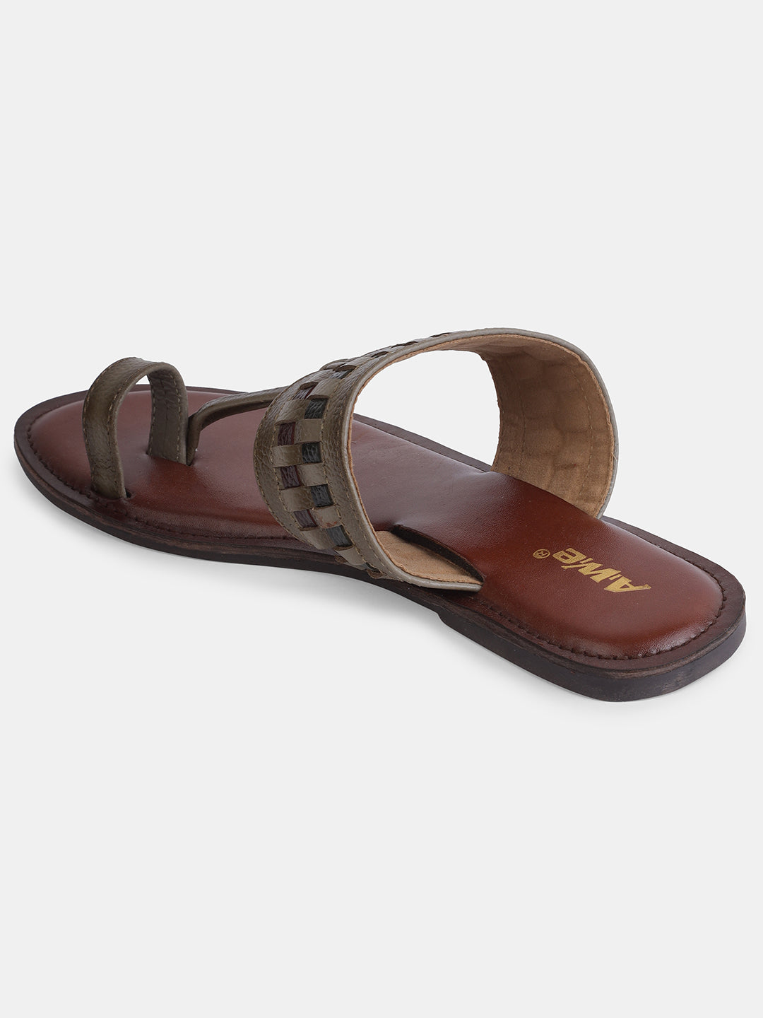 Aiwie Women's Ethnic Kolhapuri-Inspired Slip-On Flats with Braided Toe Ring & Woven Strap Design