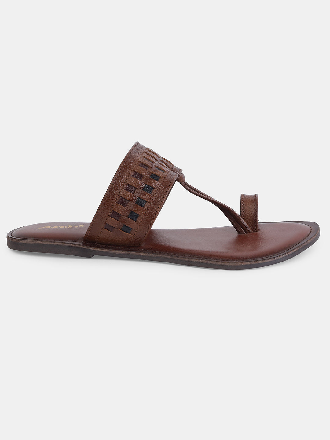 Aiwie Women's Ethnic Kolhapuri-Inspired Slip-On Flats with Braided Toe Ring & Woven Strap Design