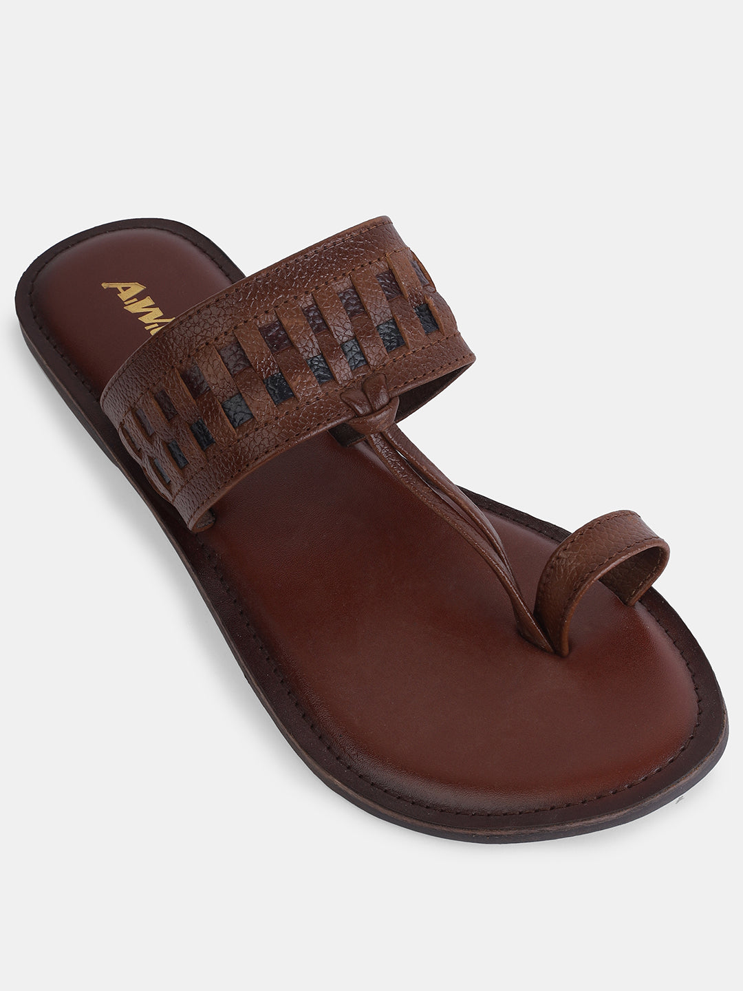 Aiwie Women's Ethnic Kolhapuri-Inspired Slip-On Flats with Braided Toe Ring & Woven Strap Design