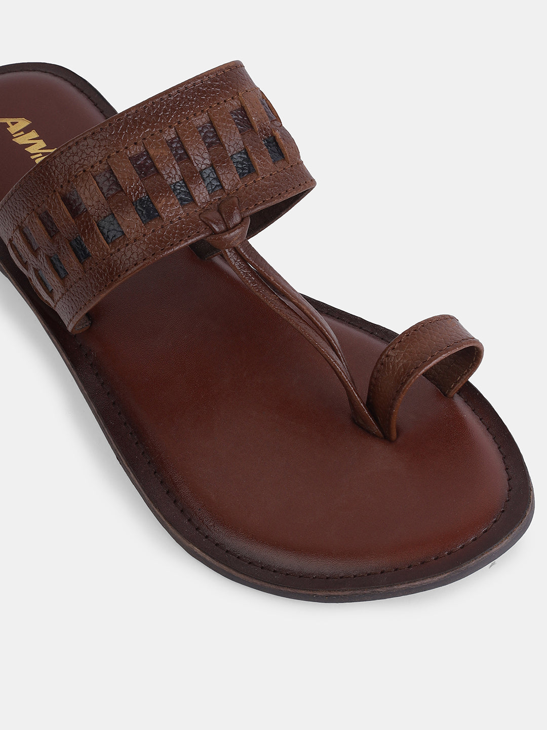 Aiwie Women's Ethnic Kolhapuri-Inspired Slip-On Flats with Braided Toe Ring & Woven Strap Design