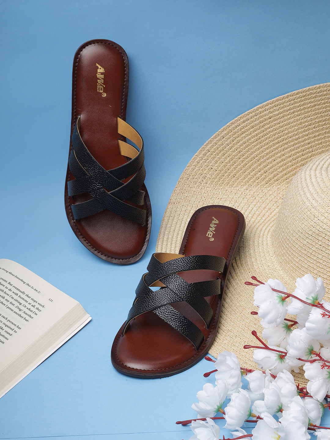 Aiwie Women's Flat Slip-On Sandals with Comfortable Cushioned Footbed and Cross-Strap Design Ð Ideal for Casual, Beach, and Daily Wear