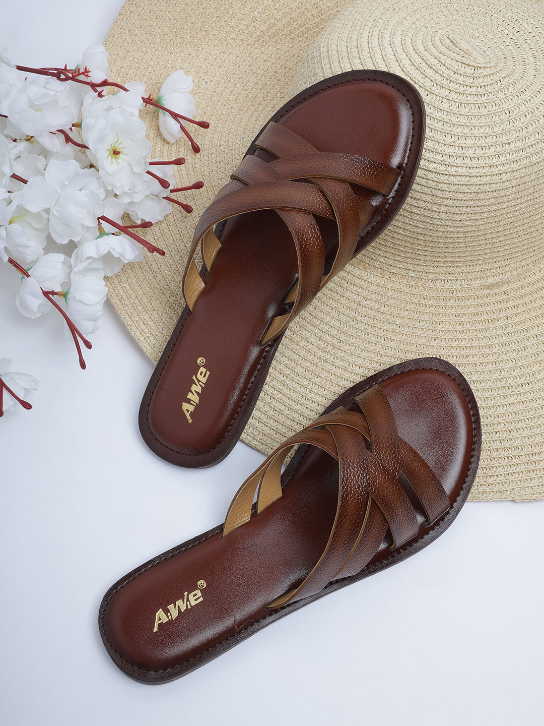 Aiwie Women's Flat Slip-On Sandals with Comfortable Cushioned Footbed and Cross-Strap Design Ð Ideal for Casual, Beach, and Daily Wear