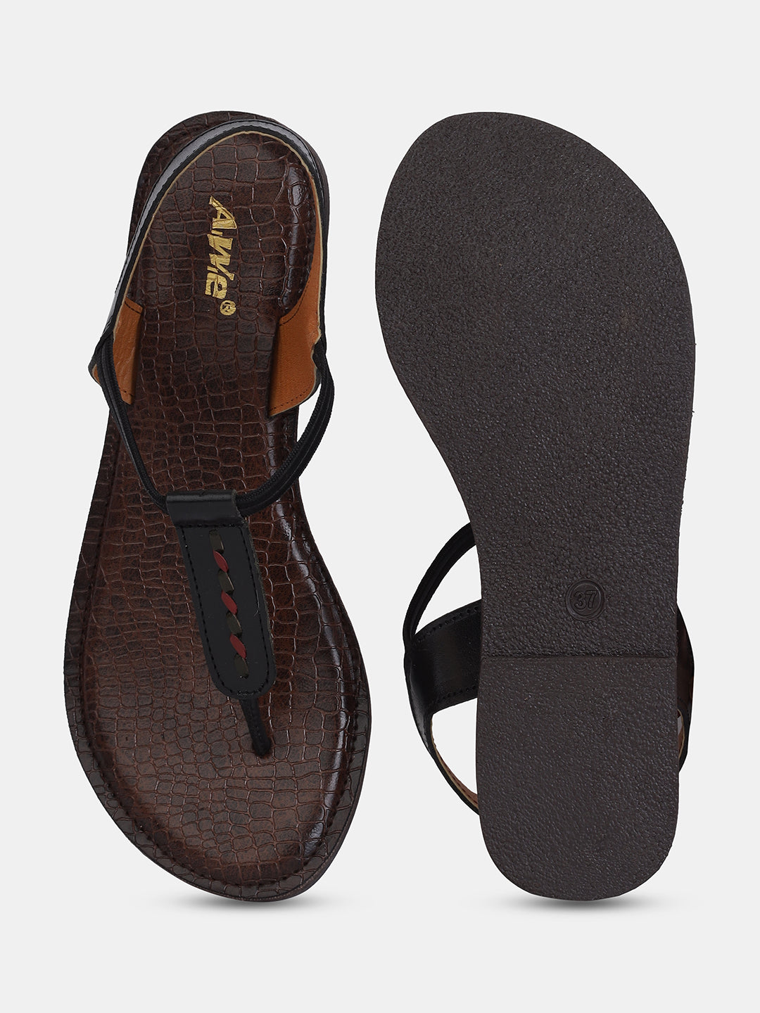 Aiwie Women's T-Strap Flat Sandals with Textured Sole and Ankle Support Ð Lightweight, Comfortable Slip-On Style for Casual and Everyday Wear