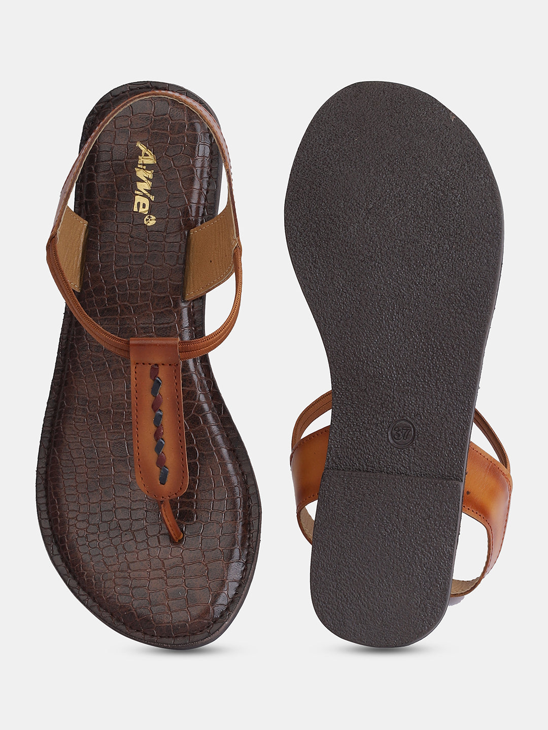 Aiwie Women's T-Strap Flat Sandals with Textured Sole and Ankle Support Ð Lightweight, Comfortable Slip-On Style for Casual and Everyday Wear