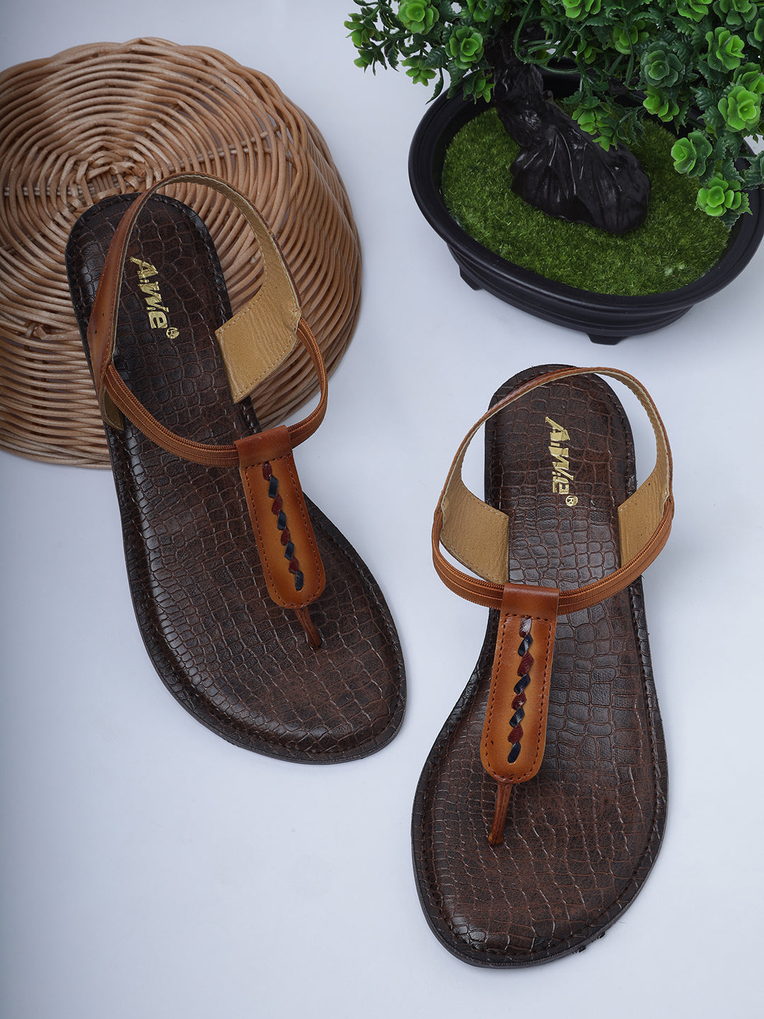 Aiwie Women's T-Strap Flat Sandals with Textured Sole and Ankle Support Ð Lightweight, Comfortable Slip-On Style for Casual and Everyday Wear