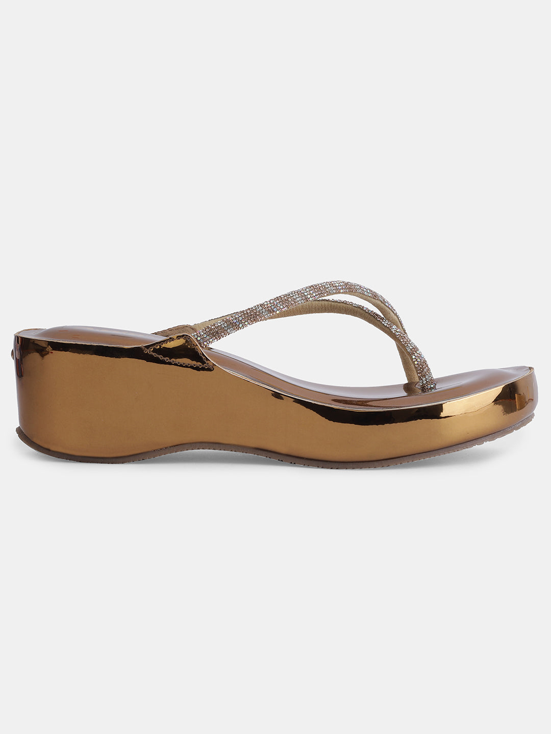 Aiwie Womens Wedge Heel Slip-On Sandals with Shimmering Straps Ð Stylish Platform Footwear for Party, Ethnic, and Festive Wear Heel Size : 2 Inches