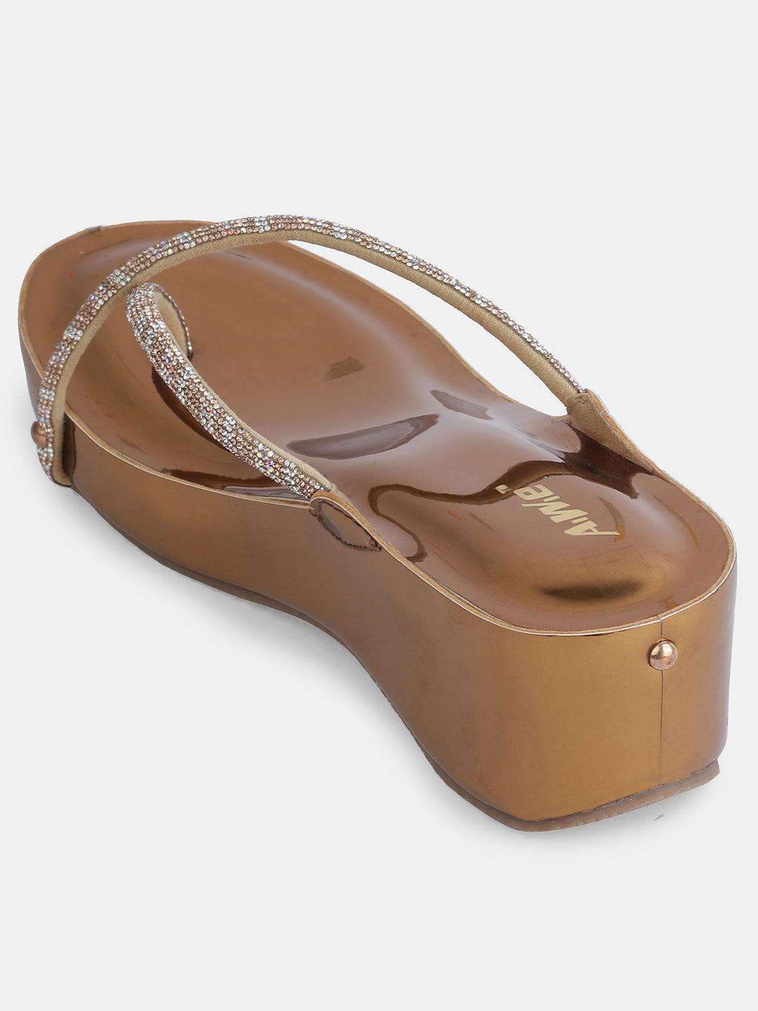 Aiwie Womens Wedge Heel Slip-On Sandals with Shimmering Straps Ð Stylish Platform Footwear for Party, Ethnic, and Festive Wear Heel Size : 2 Inches