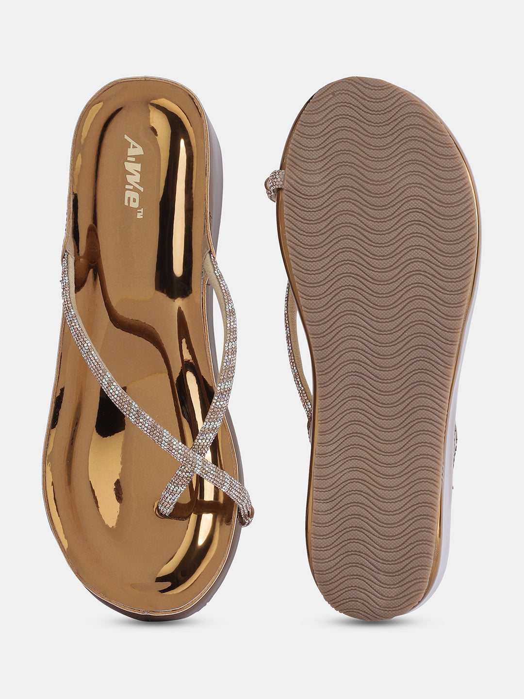 Aiwie Womens Wedge Heel Slip-On Sandals with Shimmering Straps Ð Stylish Platform Footwear for Party, Ethnic, and Festive Wear Heel Size : 2 Inches