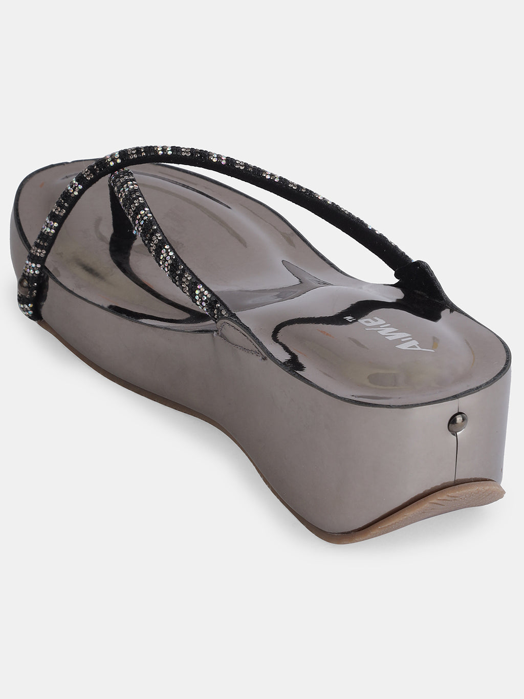 Aiwie Womens Wedge Heel Slip-On Sandals with Shimmering Straps Ð Stylish Platform Footwear for Party, Ethnic, and Festive Wear Heel Size : 2 Inches